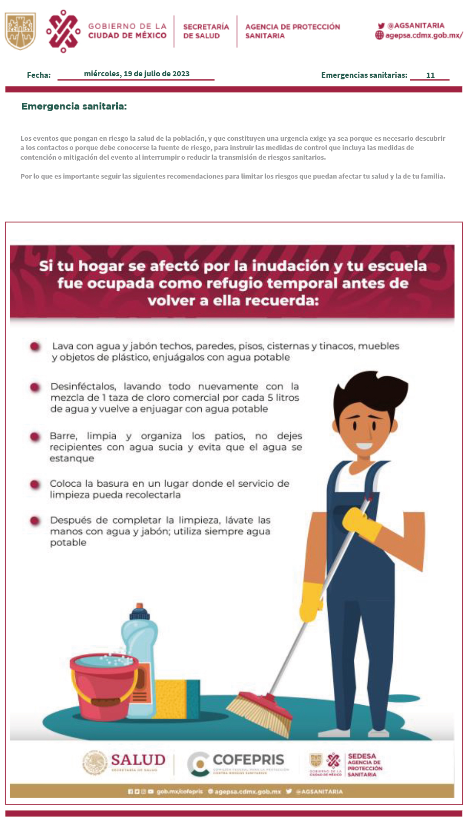 RECOMENDACIONES SANITARIAS EN EMERGENCIA SANITARIA 19 DE JULIO DE 2023