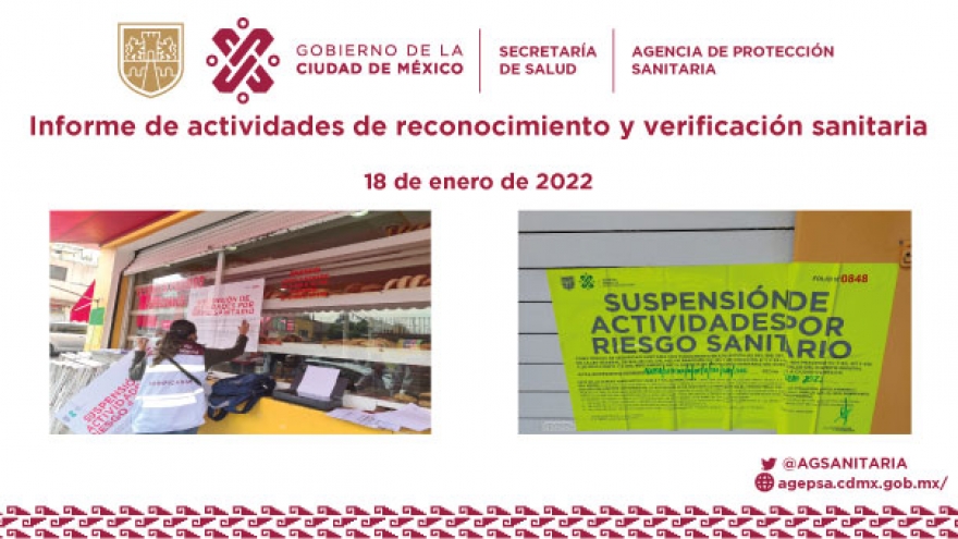 ACTIVIDADES DE RECONOCIMIENTO Y VERIFICACIÓN SANITARIA REALIZADAS EL 18 DE ENERO DE 2022