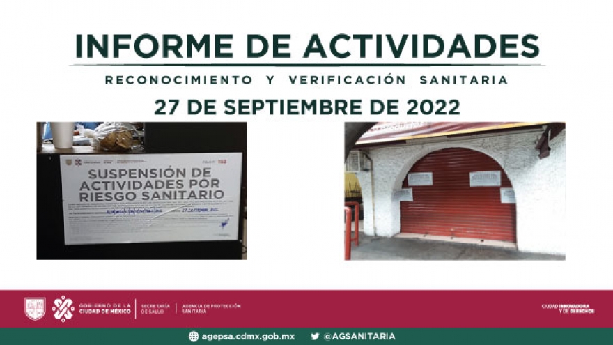 Actividades de reconocimiento y verificación sanitaria realizadas el día 27 de septiembre de 2022