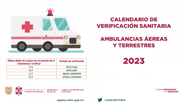 Calendario de Verificación Sanitaria de Ambulancias Aéreas y Terrestres 2023
