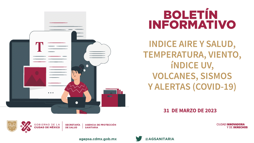 BOLETÍN INFORMATIVO ÍNDICE AIRE Y SALUD, TEMPERATURA, VIENTO, ÍNDICE UV, VOLCANES, SISMOS Y ALERTAS (COVID-19) 31 DE MARZO DE 2023